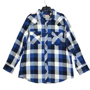 Big Mac Flannel Shirt Heavy Blue Plaid Long Sleeve‎ Button Front XL